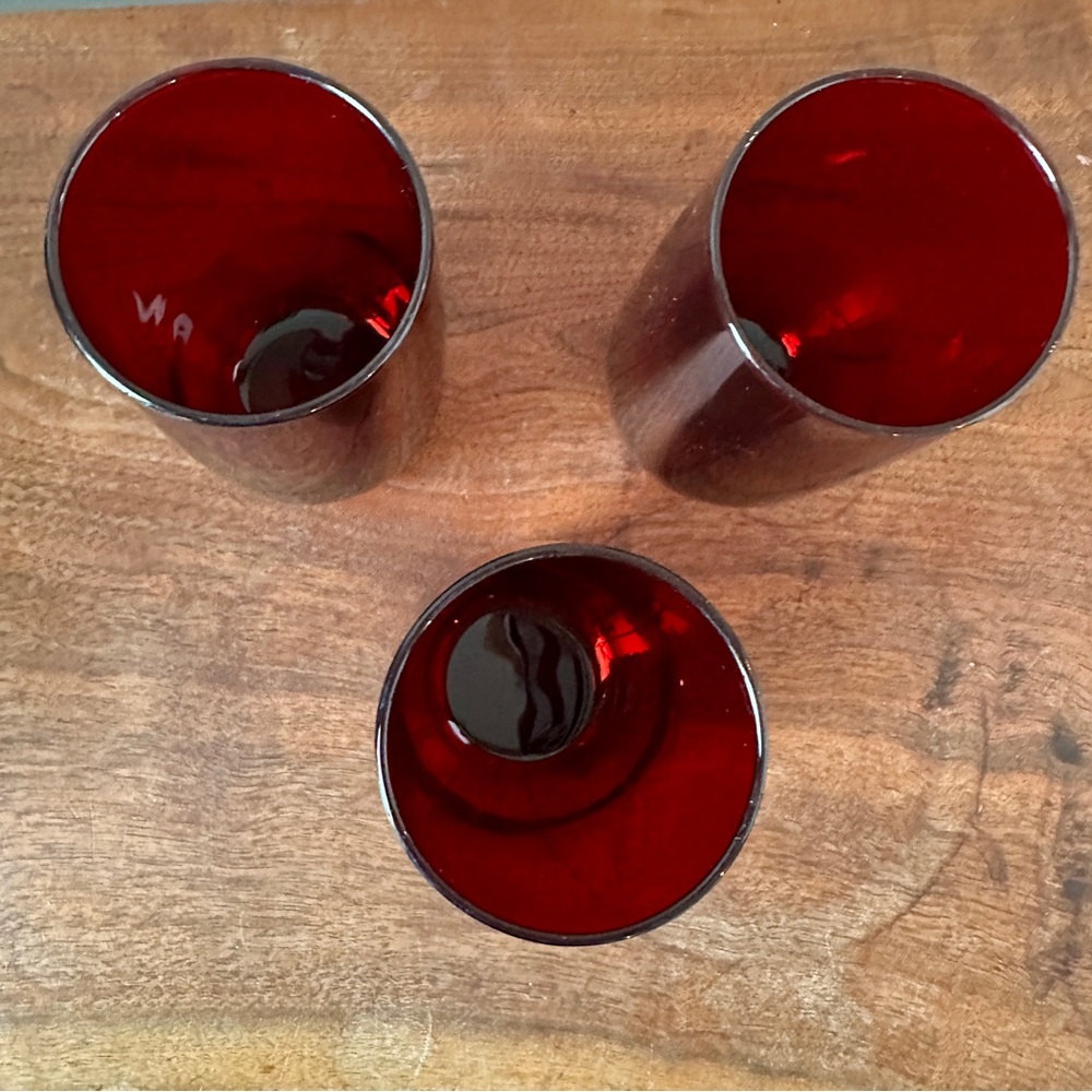 Vintage Hand Blown Tumbler Glasses Ruby Red Set of 3 Mid Century Modern MCM 70s - Picture 3 of 8